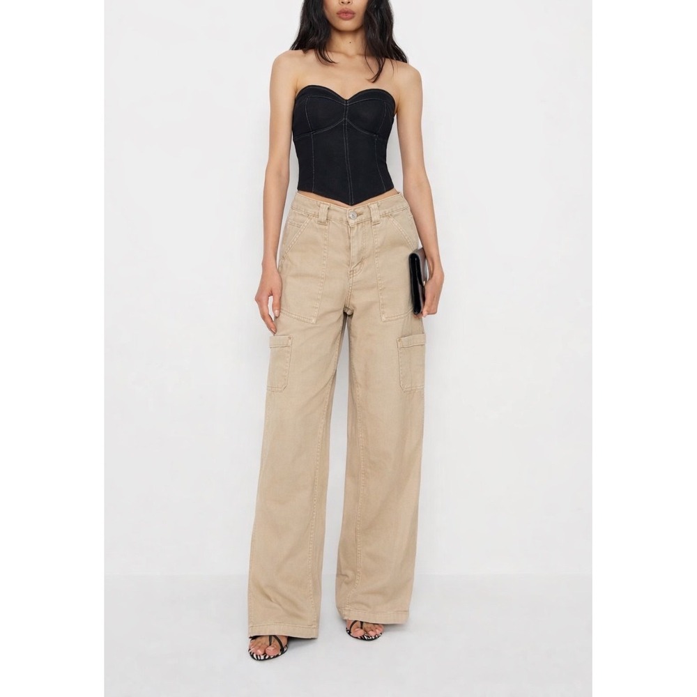 Garage Khaki Tan Carpenter Pants Womens 0 Utility Cargo‎ Patch Pocket Straight